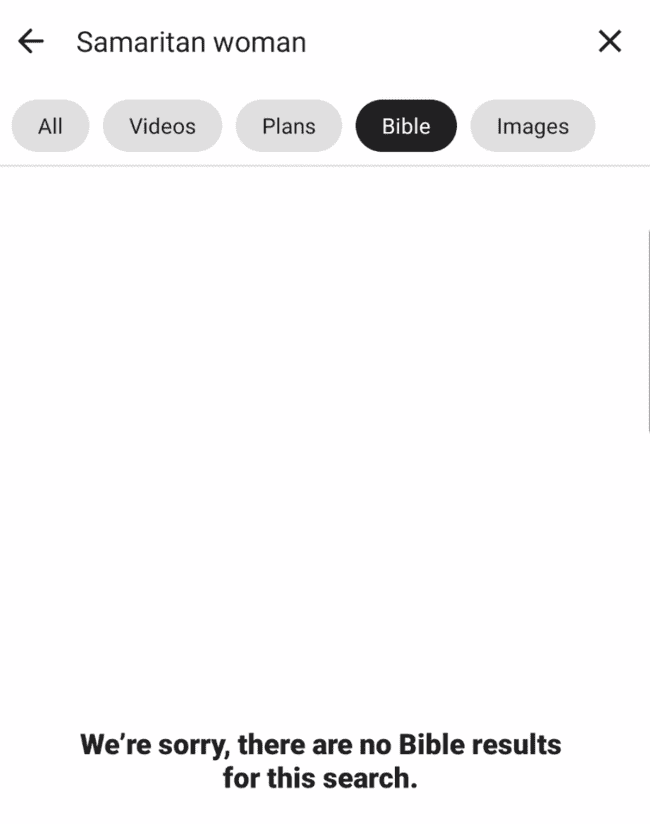 ChristianBytes.com - YouVersion Bible App showing a Biblical search result for "Samaritan woman"