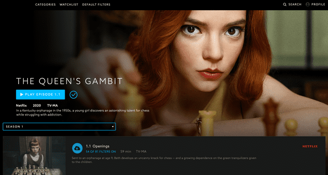 ChristianBytes.com - VidAngel Review: app screenshot of Queen's Gambit from Netflix