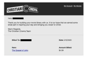 ChristianBytes.com - Christian Cinema Purchase Email Receipt