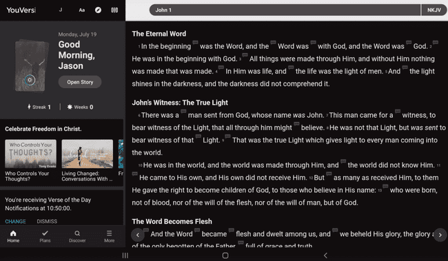 ChristianBytes.com - YouVersion Bible App on Android tablet